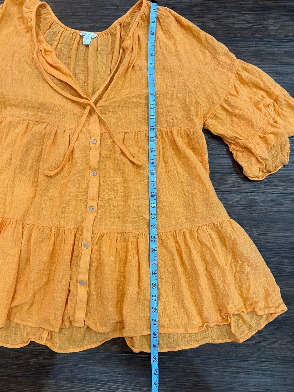 Orange Ruffle Tunic Top L Beach Flowy Fairy Cottage Boho Feminine Summer Resort - Picture 3 of 8